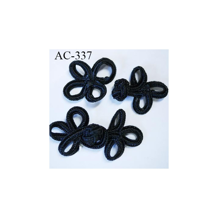 brandebourg attache bouton boutonnière rayonne noir brillant composé de 2 pièces  un male une femelle