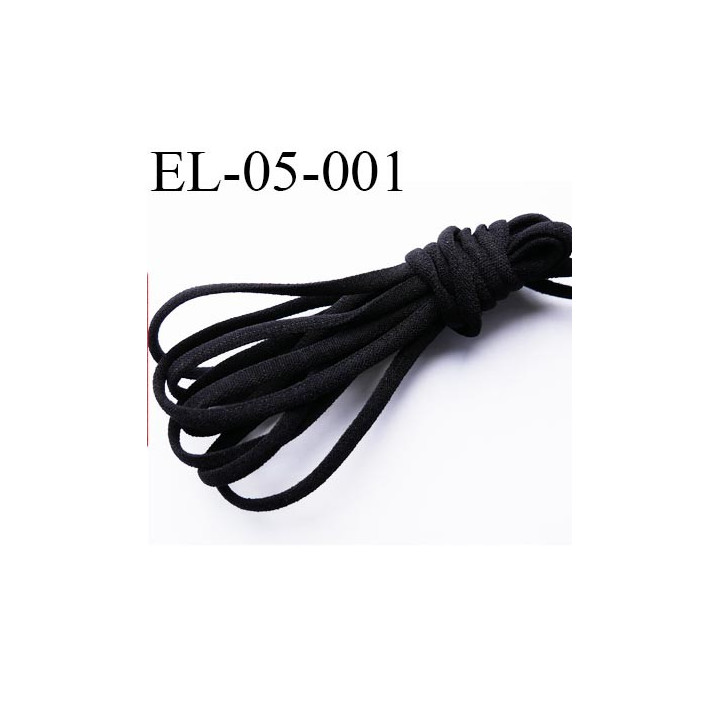 élastique cordon 5 mm plat oval bombé largeur 5 mm épaisseur 2.5 mm  très belle qualité souple  couleur noir prix au mètre