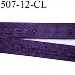 Elastique bretelle 12 mm ou lingerie couleur violet nuit en surpiqure inscription Christian Lacroix prix au mètre