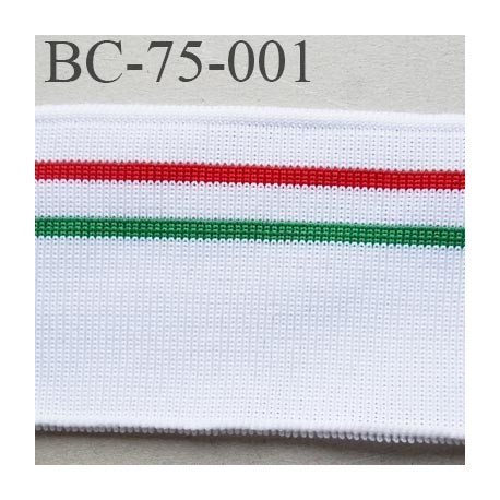 Bord-Côte 75 mm jersey synthétique bord cote largeur 75 mm longueur 1.10 mètre couleur blanc vert rouge prix a la pièce