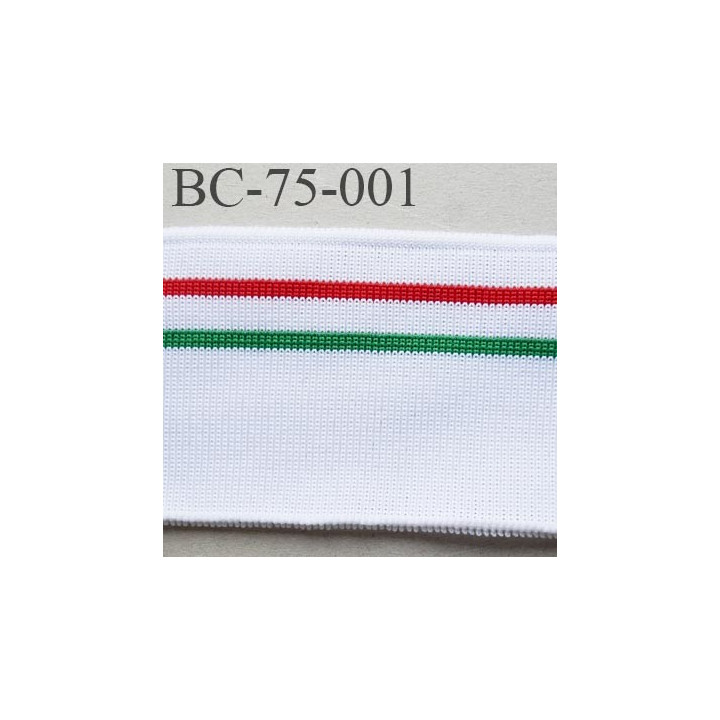 Bord-Côte  75 mm jersey synthétique bord cote largeur 75 mm longueur 1.10 mètre couleur blanc vert  rouge prix a la pièce