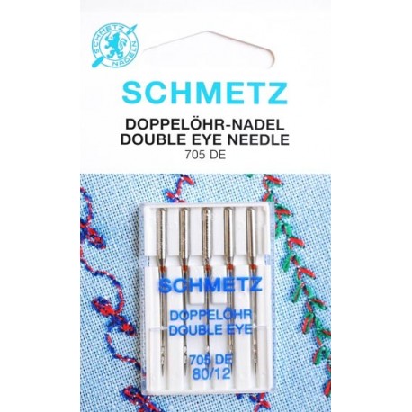 Aiguille schmetz Doppelohr Nadel Double Eye Needle 705 DE 80 12 la boite de 5 aiguilles