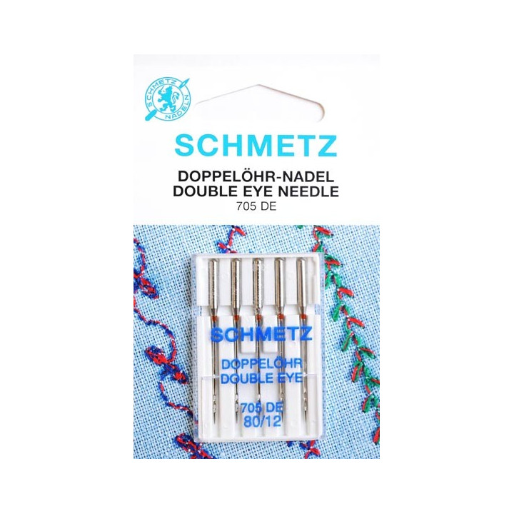Aiguille schmetz Doppelohr Nadel Double Eye Needle 705 DE 80 12  la boite de 5 aiguilles