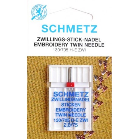 Aiguille schmetz Zwillingsnadel Sticken Embroidery Twin Needle 130 705 H E zwi 2.0 75