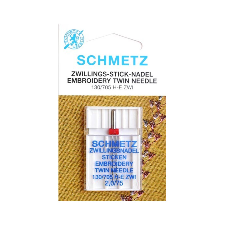 Aiguille schmetz Zwillingsnadel Sticken Embroidery Twin Needle 130 705 H E zwi  2.0 75