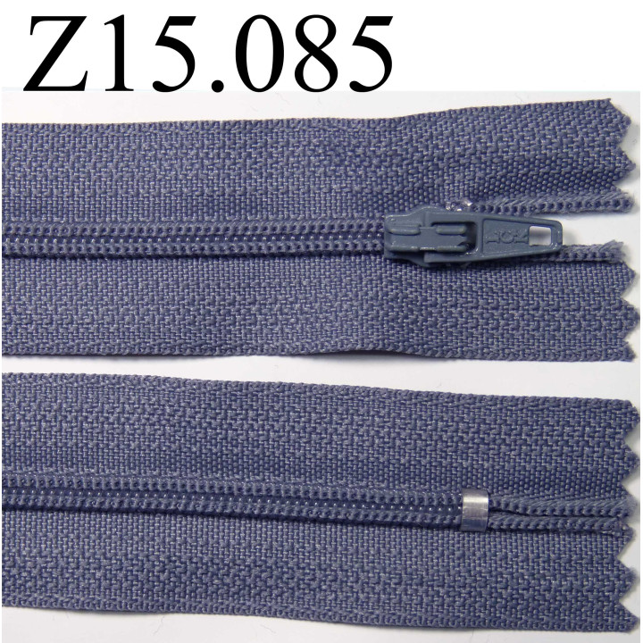 fermeture longueur 15 cm couleur bleu gris  non séparable zip nylon largeur 2,5 cm