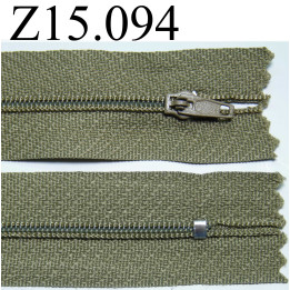 fermeture longueur 15 cm couleur  kaki non séparable zip nylon largeur 2.5 cm