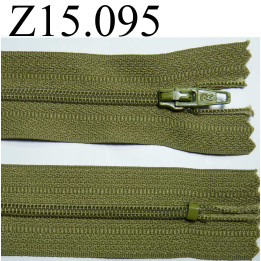 fermeture longueur 15 cm couleur vert  kaki non séparable zip nylon largeur 2.5 cm