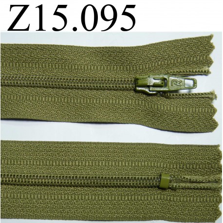 fermeture longueur 15 cm couleur vert kaki non séparable zip nylon largeur 2.5 cm