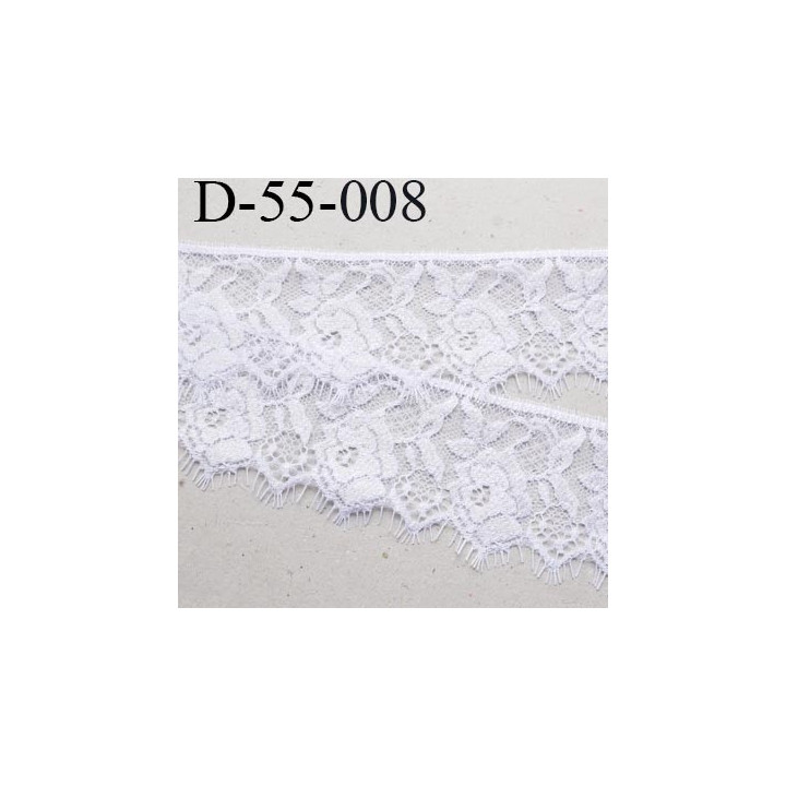 Dentelle 55 mm blanche  synthétique  couleur blanc lumineux motif fleur largeur 55 mm prix au mètre