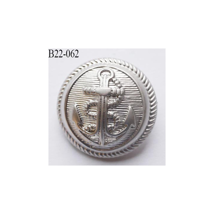 bouton 22 mm en pvc ancre marine couleur argent diamètre 22 mm accroche au dos avec un anneau prix a la pièce