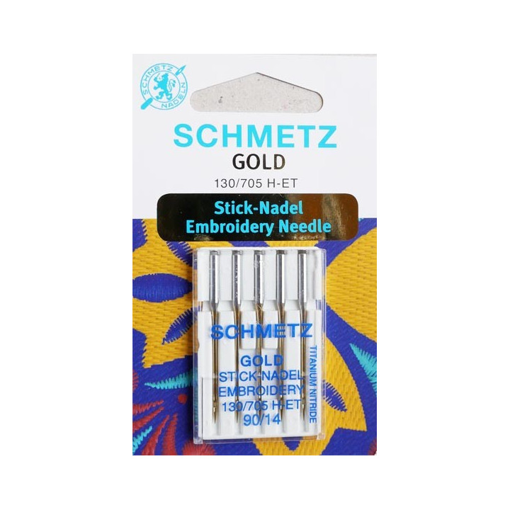 Aiguille schmetz GOLD STICK NADEL EMBROIDERY 130 705 H-ET 90/14  la boite de 5 aiguilles