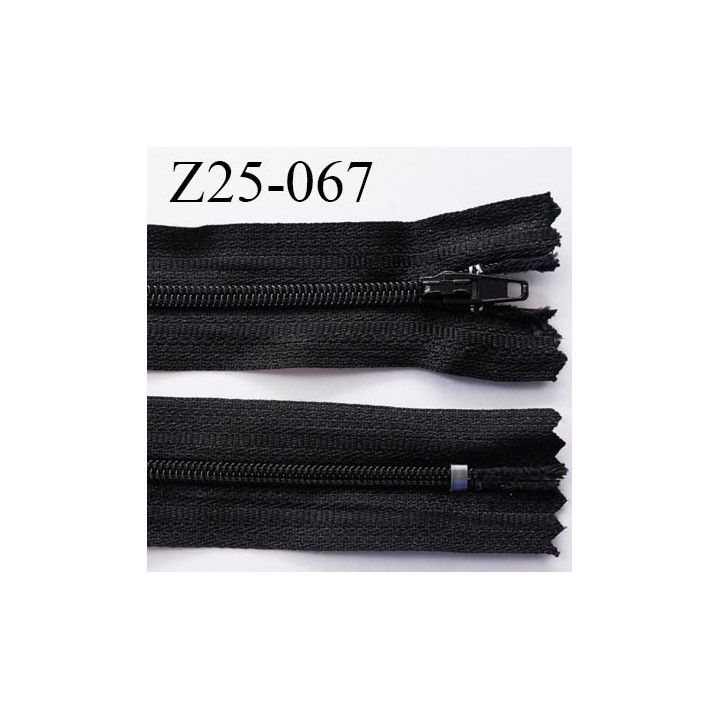 Fermeture zip à glissière noir longueur  25 cm largeur 2.8 cm non séparable glissière nylon largeur 4 mm prix a la pièce