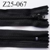 Fermeture zip à glissière noir longueur 25 cm largeur 2.8 cm non séparable glissière nylon largeur 4 mm prix a la pièce