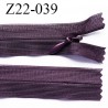 fermeture 22 cm zip à glissière invisible longueur 22 cm largeur 2.5 cm couleur prune non séparable glissière 4 mm