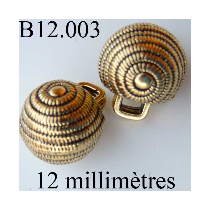 bouton 12 mm doré accroche avec anneau au dos diamètre 12 millimètres