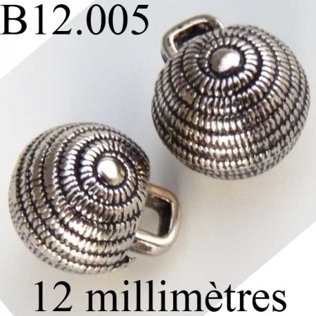 bouton 12 mm couleur argent accroche avec anneau au dos diamètre 12 millimètres