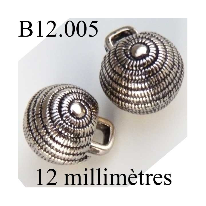 bouton 12 mm couleur argent accroche avec anneau au dos diamètre 12 millimètres