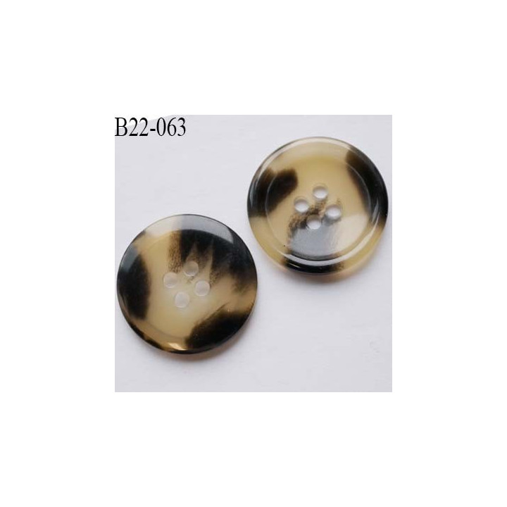 Bouton 22 mm en pvc couleur marron beige ivoire marbré brillant  4 trous épaisseur 3 mm  diamètre 22 millimètres