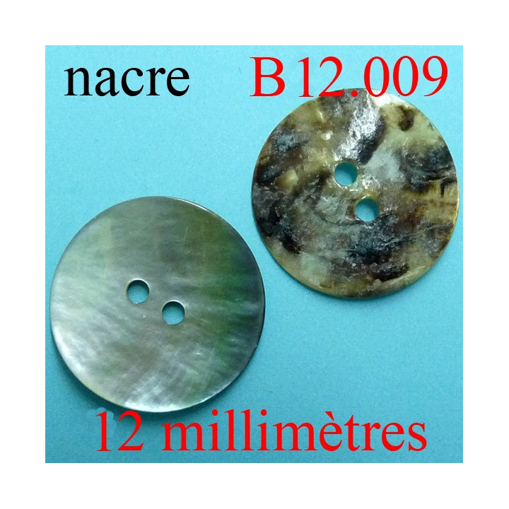 bbouton 12 mm  en nacre  2 trous diamètre 12 millimètres