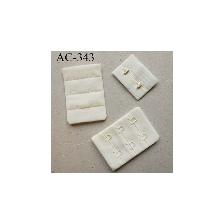 Agrafe attache rallonge extension de soutien gorge 3 rangés 2 crochets largeur 38 mm hauteur 55 mm couleur écru crème ivoire