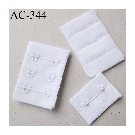 Agrafe attache rallonge extension de soutien gorge 3 rangés 2 crochets largeur 38 mm hauteur 55 mm couleur blanc