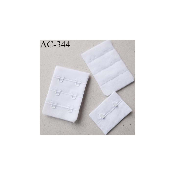 Agrafe attache rallonge extension de soutien gorge 3 rangés 2 crochets largeur 38 mm hauteur 55 mm couleur  blanc
