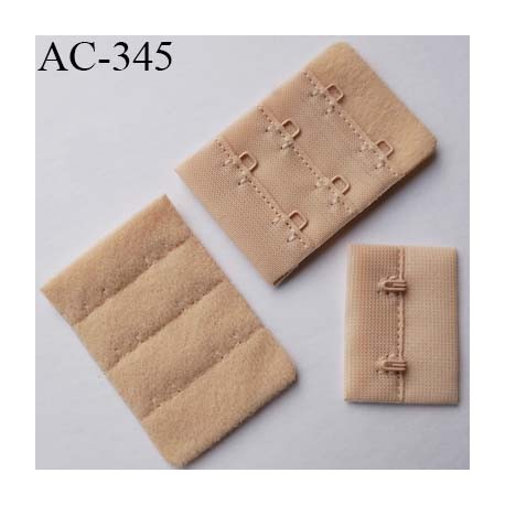 Agrafe attache rallonge extension de soutien gorge 3 rangés 2 crochets largeur 38 mm hauteur 55 mm couleur chair