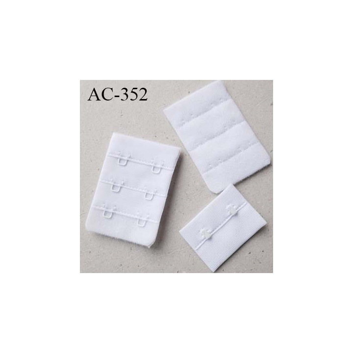 Agrafe attache 30 mm rallonge extension de soutien gorge 3 rangés 2 crochets largeur 30 mm hauteur 55 mm couleur  blanc