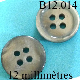 bouton 12 mm   couleur marron beige marbré brillant 4 trous diamètre 12 millimètres