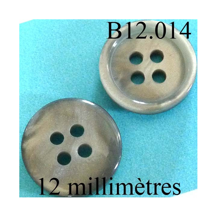 bouton 12 mm   couleur marron beige marbré brillant 4 trous diamètre 12 millimètres