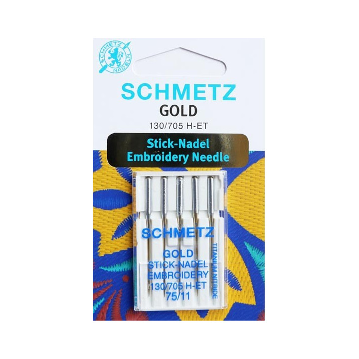 Aiguille schmetz 75/11 GOLD STICK NADEL EMBROIDERY 130 705 H-ET 75/11  la boite de 5 aiguilles