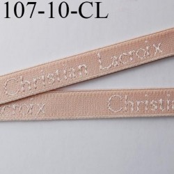 Elastique bretelle 10 mm ou lingerie couleur beige rosé en surpiqure inscription Christian Lacroix prix au mètre