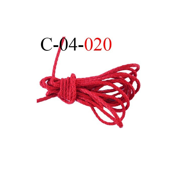 cordon coton et synthétique 4 mm  couleur rouge diamètre 4 mm prix au mètre
