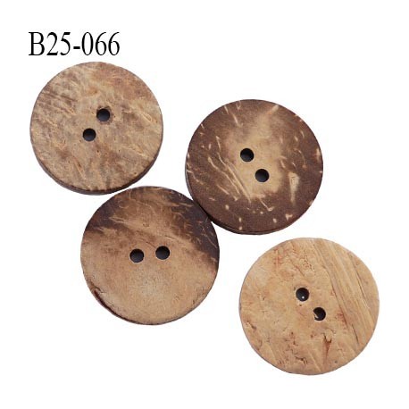 Bouton en pvc façon bois 25 mm 2 trous épaisseur 4.5 mm diamètre 25 mm couleur écorce beige et marron