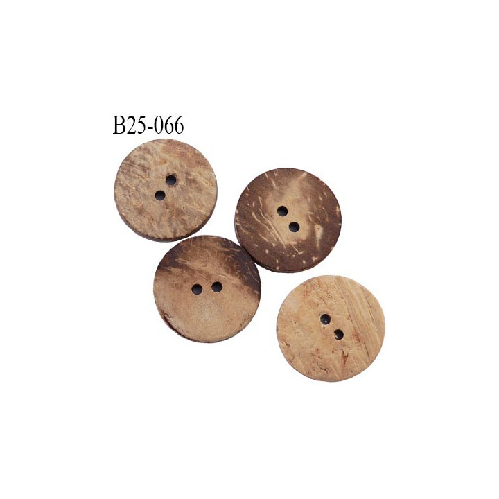Bouton en pvc façon bois 25 mm 2 trous épaisseur 4.5 mm diamètre 25 mm couleur écorce beige et marron