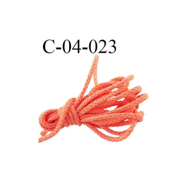 cordon coton et synthétique 4 mm  couleur orange coraillé diamètre 4 mm prix au mètre