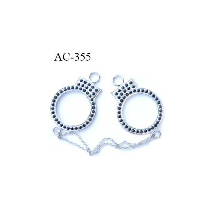 accessoire menotte fermée 45 mm en métal avec strass incrusté et chaine diamètre extérieur 45 mm hauteur 73 mm épaisseur 4 mm