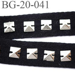 Biais sergé 20 coton avec strass cousu chromé couleur noir souple et  doux largeur 20 mm