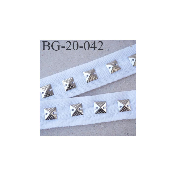 Biais sergé 20 mm coton avec strass cousu chromé couleur blanc souple et doux largeur 20 mm prix au mètre