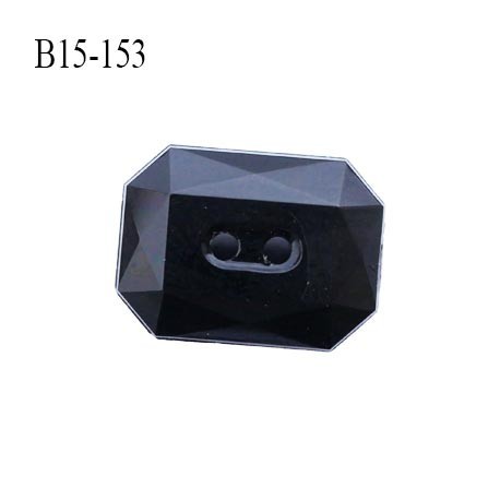 Bouton 15 mm a facette couleur noir brillant pvc longueur 15 mm largeur 11.5 mm épaisseur 5 mm 2 trous