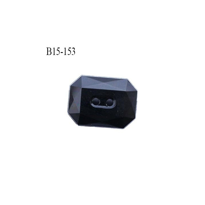 Bouton 15 mm a facette couleur noir brillant pvc longueur 15 mm largeur 11.5 mm épaisseur 5 mm 2 trous