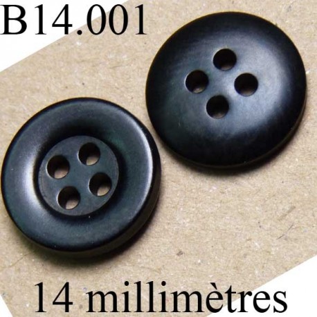 bouton 14 mm couleur noir brillant 4 trous diamètre 14 millimètres