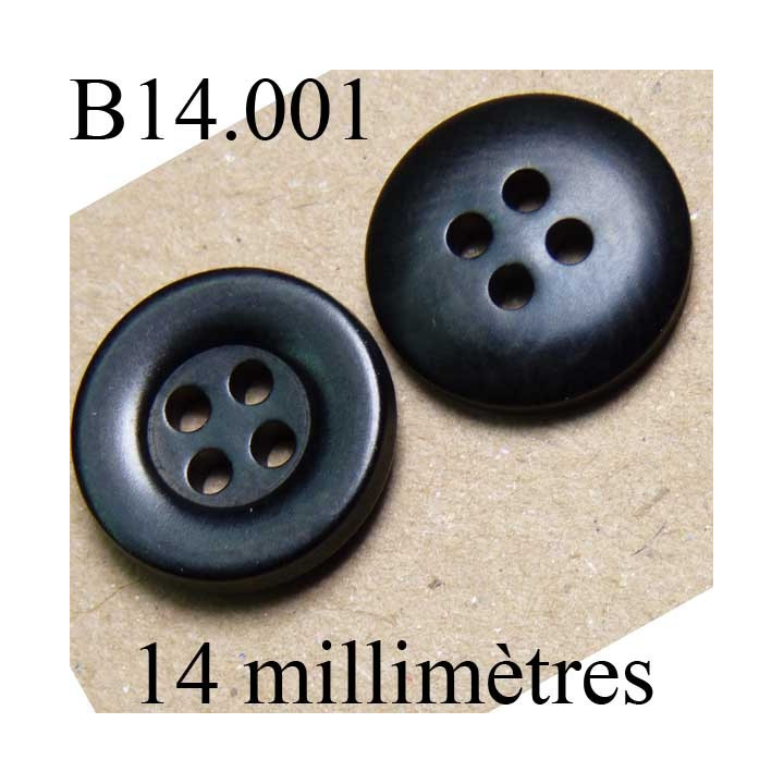 bouton 14 mm   couleur  noir  brillant 4 trous diamètre 14 millimètres