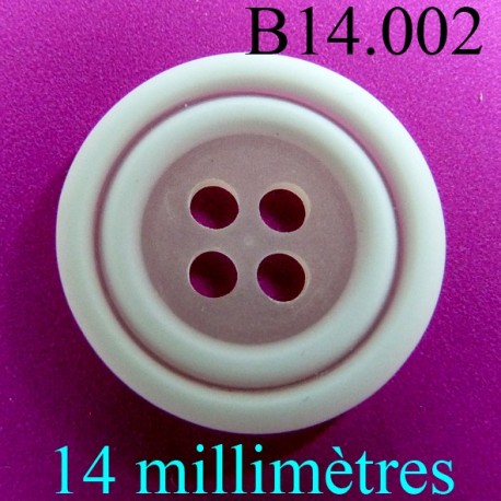 bouton 14 mm couleur blanc et nacre mat 4 trous diamètre 14 millimètres