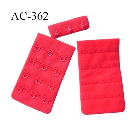 Agrafe attache 42 mm rallonge extension de soutien gorge 4 rangés 3 crochets largeur 42 mm hauteur 70 mm couleur rouge