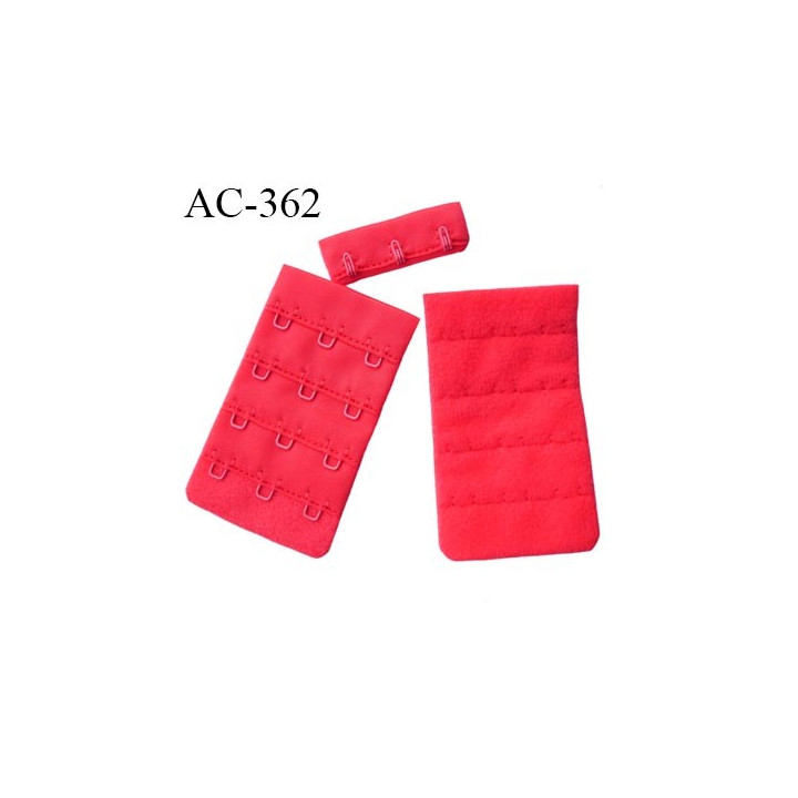 Agrafe attache 42 mm rallonge extension de soutien gorge 4 rangés 3 crochets largeur 42 mm hauteur 70 mm couleur  rouge