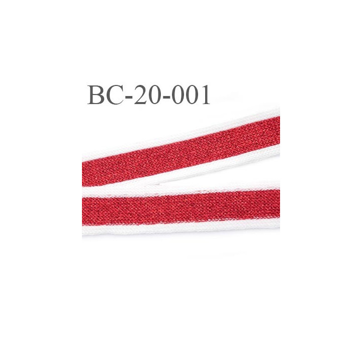 Bord-Côte 20 mm bord cote jersey maille  synthétique couleur blanc rouge  largeur 20 mm prix au mètre