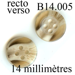 bouton 14 mm   couleur marbré beige et marron 4 trous 14 millimètres