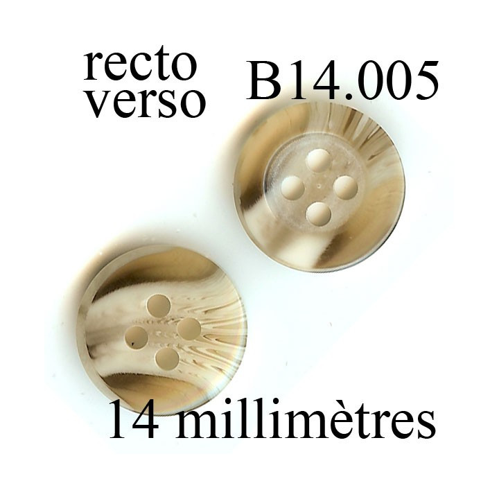 bouton 14 mm   couleur marbré beige et marron 4 trous 14 millimètres